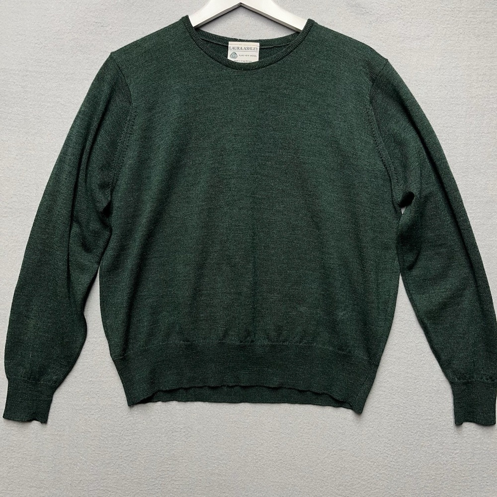 Vintage Laura Ashley Sweater Women‎ Green Merino Wool Knit Britain Oversized L